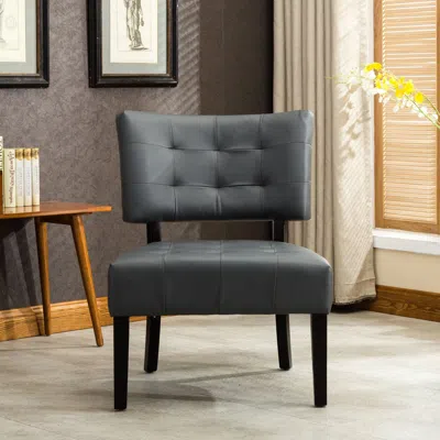 Agahome Blended Leather Tufted Accent Chair With Oversized Seating, Gray