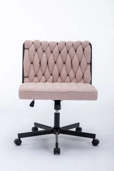 Agahome Criss Cross Legged Office Desk Chair With Wheels, Modern Armless Desk Chair With Wide Seat, Home Off