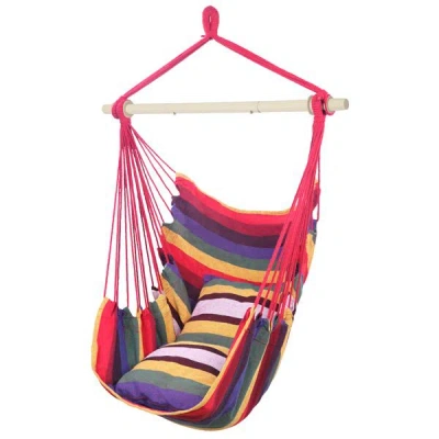 Agahome Distinctive Cotton Canvas Hanging Rope Chair With Pillows Rainbow