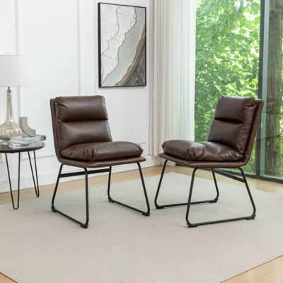 Agahome Milos Contemporary Upholstered Dining Chairs, Set Of 2, Antique Brown