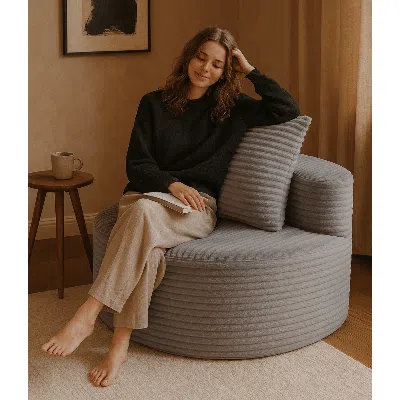 Agahome Modern Round Lounge Chair With Ribbed Corduroy Upholstery, Deep Circular Seating & Supportive Back C