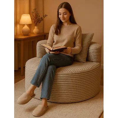 Agahome Modern Round Lounge Chair With Ribbed Corduroy Upholstery, Deep Circular Seating & Supportive Back C