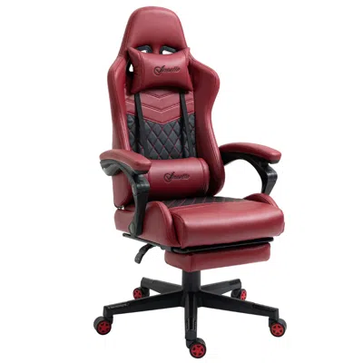 Agahome Red Reclining Gaming Chair Adjustable Height Lumbar Support Pu Leather Swivel