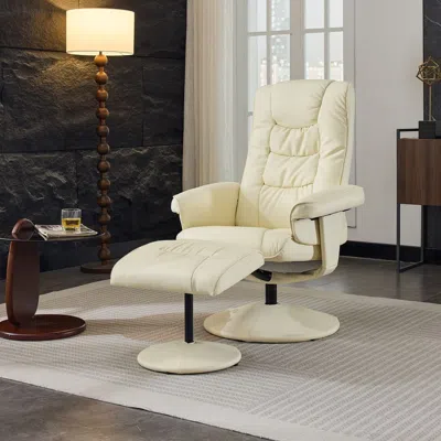Agaile 015-reclining Chair With Ottoman, 360° Swivel Pu Leather Recliners With 5 Massage Mode, Adjustable B In White