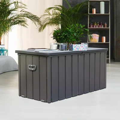 Agaile 100 Gallon Outdoor Storage Deck Box Waterproof, Large Patio Storage Bin For Outside Cushions, Throw  In Gray