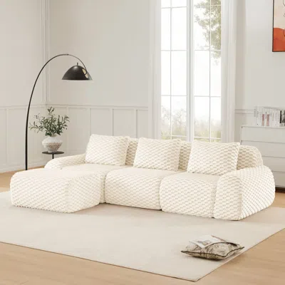 Agaile 114" Modern L-shaped Modular Sectional Sofa For Living Room,flannelette Fabric,oversized 3-seater Co In White