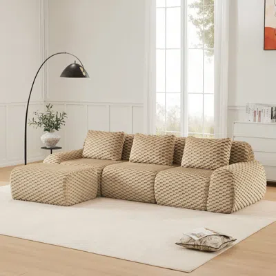 Agaile 114" Modern L-shaped Modular Sectional Sofa For Living Room,flannelette Fabric,oversized 3-seater Co In Brown