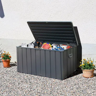 Agaile 120 Gallon Outdoor Storage Deck Box Waterproof, Large Patio Storage Bin For Outside Cushions, Throw  In Gray