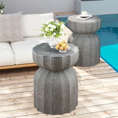 Agaile 13" Modern Outdoor And Indoor Waterproof Coffee Table And Side Table Set, Durable Mgo Cement Design, In Gray