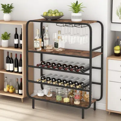 Agaile 16 Bottle Wine Rack With 5-tier Wine Shelf And Glass Holders For Kitchen Bar In Black
