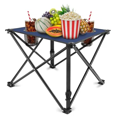 Agaile 1pc Foldable Camping Table Portable Picnic Table Lightweight Travel Desk With 2 Cup Holders Carrying In Black