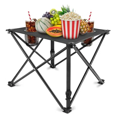Agaile 1pc Foldable Camping Table Portable Picnic Table Lightweight Travel Desk With 2 Cup Holders Carrying In Black