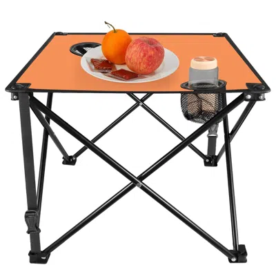 Agaile 1pc Foldable Camping Table Portable Picnic Table Lightweight Travel Desk With 2 Cup Holders Carrying In Multi