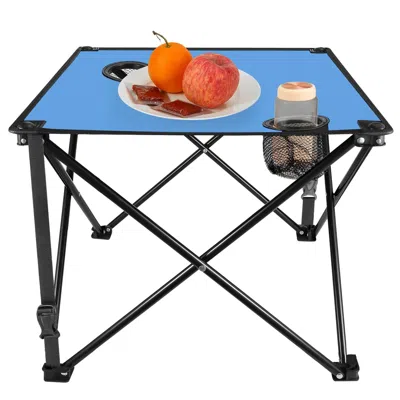 Agaile 1pc Foldable Camping Table Portable Picnic Table Lightweight Travel Desk With 2 Cup Holders Carrying In Black