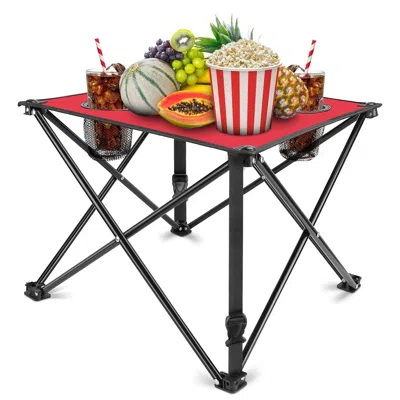 Agaile 1pc Foldable Camping Table Portable Picnic Table Lightweight Travel Desk With 2 Cup Holders Carrying In Red