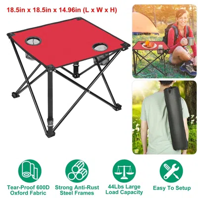 Agaile 1pc Foldable Camping Table Portable Picnic Table Lightweight Travel Desk With 2 Cup Holders Carrying In Red