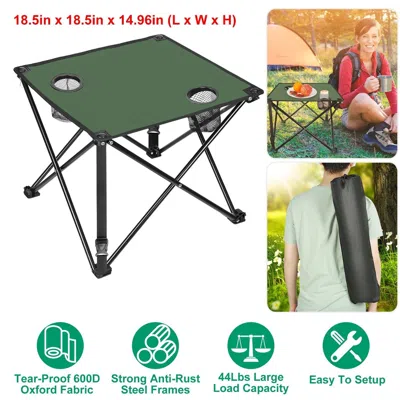 Agaile 1pc Foldable Camping Table Portable Picnic Table Lightweight Travel Desk With 2 Cup Holders Carrying In Green