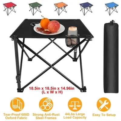 Agaile 1pc Foldable Camping Table Portable Picnic Table Lightweight Travel Desk With 2 Cup Holders Carrying In Black
