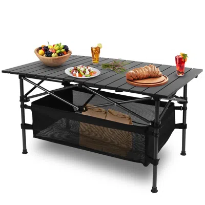 Agaile 1pc Folding Camping Table Portable Aluminum Roll-up Picnic Bbq Desk With Carrying Bag Heavy Duty Out In Black