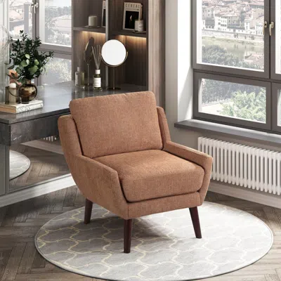 Agaile 1pc Orange Color Accent Chair Cushion Seat Chenille Upholstery Comfort Style Durable Solid Wood Legs In Brown