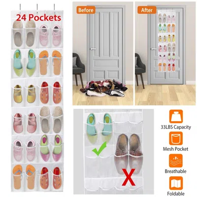 Agaile 1pc Over The Door Shoes Rack 24-pocket Crystal Clear Organizer 6-layer Hanging Storage Shelf For Sho In Gray