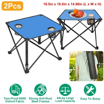 Agaile 1pc/2pcs Options - Foldable Camping Table Portable Picnic Table Lightweight Travel Desk With 2 Cup H In Black