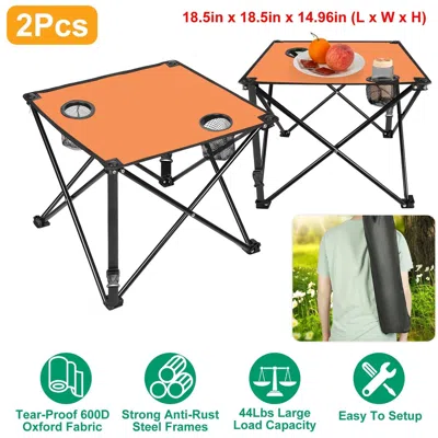 Agaile 1pc/2pcs Options - Foldable Camping Table Portable Picnic Table Lightweight Travel Desk With 2 Cup H In Orange