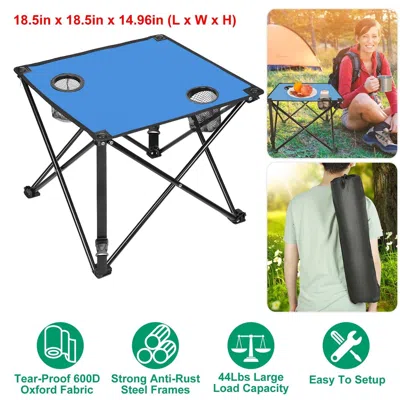 Agaile 1pc/2pcs Options - Foldable Camping Table Portable Picnic Table Lightweight Travel Desk With 2 Cup H In Black