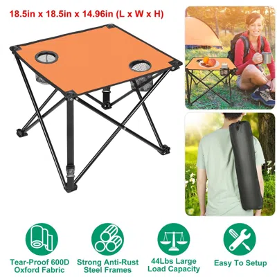 Agaile 1pc/2pcs Options - Foldable Camping Table Portable Picnic Table Lightweight Travel Desk With 2 Cup H In Black