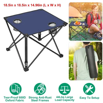 Agaile 1pc/2pcs Options - Foldable Camping Table Portable Picnic Table Lightweight Travel Desk With 2 Cup H In Blue