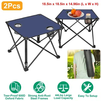 Agaile 1pc/2pcs Options - Foldable Camping Table Portable Picnic Table Lightweight Travel Desk With 2 Cup H In Blue