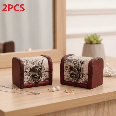 Agaile 2 Pcs Vintage Wooden Box Set By Yakimoto - Lockable Lidded Containers For Jewelry, Collectibles & Mo In Brown