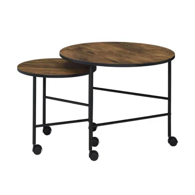 Agaile 2 Piece Nesting Table Set With Caster-wheels, Vintage Oak In Brown