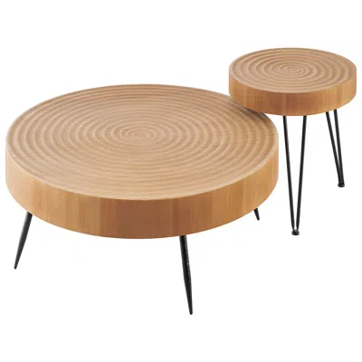 Agaile 2 Pieces Round Coffee Tables Sets, 31.3 In Industrial Living Room Table With 1 End Side Table, Easy  In Brown