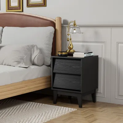 Agaile 2 Set Nightstands Features Vintage-style And Bevel Design, Made Of Mdf, Mid Century Modern Nightstan In Black