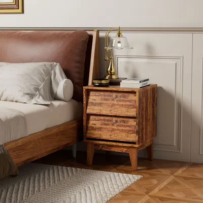 Agaile 2 Set Nightstands Features Vintage-style And Bevel Design, Made Of Mdf, Mid Century Modern Nightstan In Brown