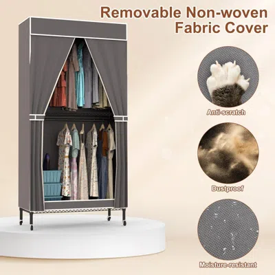 Agaile 2 Tier Clothing Rack With Cover Portable Wardrobe Closet Covered Garment Rack With 4 Wheels 2 Hangin In Gray