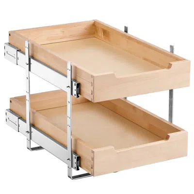 Agaile 2 Tier Pull Out Cabinet Organizer, 14"w X 21"d Cabinet Drawer, Soft Close Slide Out Shelf, Heavy-dut In Brown