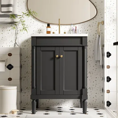 Agaile 24'' Bathroom Vanity With Top Sink, 2-tier Modern Bathroom Storage Cabinet, Single Sink Bathroom Van In Black