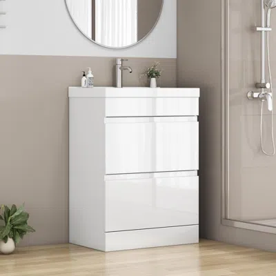 Agaile 24-inch Bathroom Vanity With Sink Combo, 2 Drawers Bathroom Cabinet,quickly Assemble Free Standing B In White