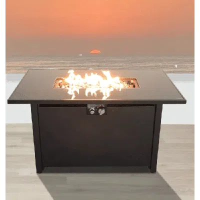 Agaile 25" H X 42" W Steel Outdoor Fire Pit Table With Lid In Brown