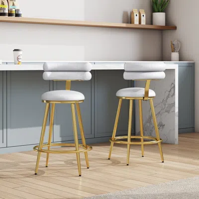 Agaile 27.65'' Modern Counter Stools Set Of 2,light Gray Velvet Counter Stools With Iron Frame,soft Back An In Yellow