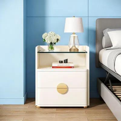 Agaile 2-drawer Nightstand, Modern Bedside Table With Open Storage In White