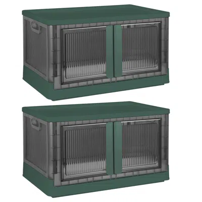 Agaile 2pcs 32l Foldable Storage Bins With Lid Collapsible Stackable Closet Organizer Containers With Front In Green