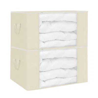 Agaile 2pcs Clothes Storage Bag 90l Large Capacity Foldable Closet Organizer W/ Thick Fabric Clear Window D In White