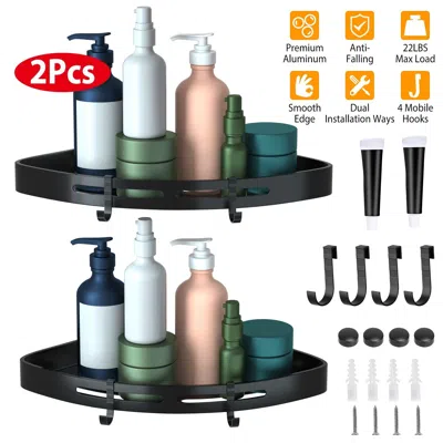 Agaile 2pcs Corner Shower Caddy Shelf Adhesive Bathroom Storage Racks In Black