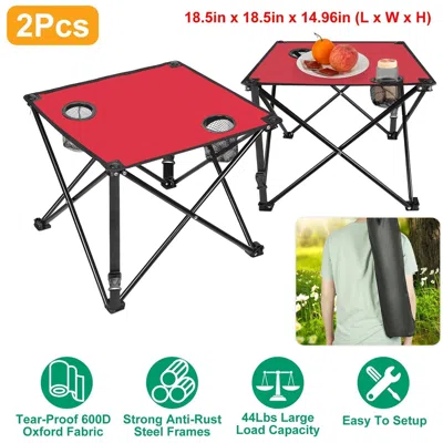 Agaile 2pcs Foldable Camping Table Portable Picnic Table Lightweight Travel Desk With 2 Cup Holders Carryin In Black