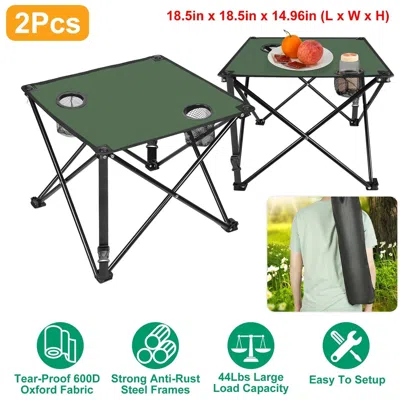 Agaile 2pcs Foldable Camping Table Portable Picnic Table Lightweight Travel Desk With 2 Cup Holders Carryin In Green