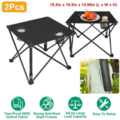 Agaile 2pcs Foldable Camping Table Portable Picnic Table Lightweight Travel Desk With 2 Cup Holders Carryin In Black