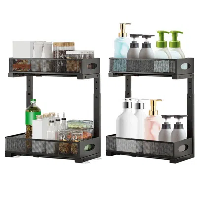Agaile 2pcs Under Sink Organizer 2 Tier Pull Out Cabinet Baskets Storage Shelf Sliding Storage Drawers Rack In Black